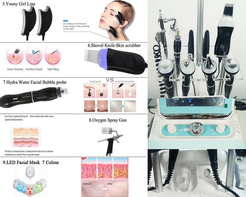 9 dans 1 dispositif de la machine H2O2 Hydrafacial Dermabrasion de soins de la peau de l'oxygène de rf